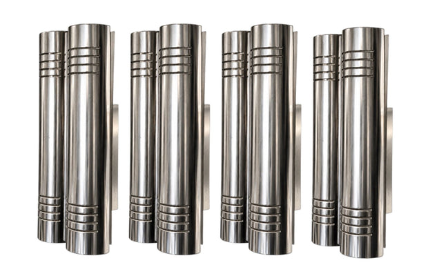 Four Italian Polished Chrome Cylindrical Wall Sconces, Italy, Mid 20th Century.