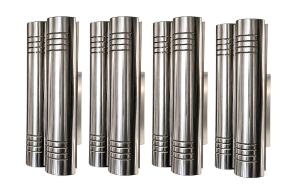 Four Italian Polished Chrome Cylindrical Wall Sconces, Italy, Mid 20th Century.
