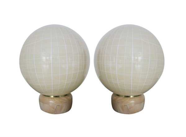 Vintage Pair of Table Lamps w/ Beige Murano Glass Designed by Venini, 1960s