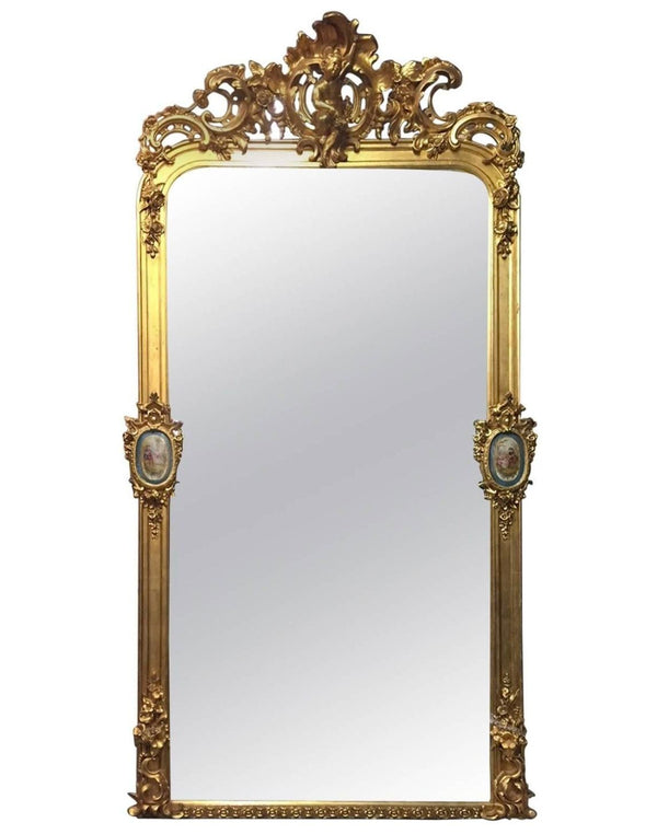 French 19th Century Giltwood Mirror with Sèvres Porcelain Plaques