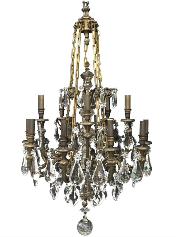 French Bronze & Crystal Baccarat Chandelier