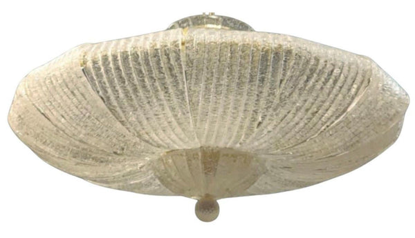 Vintage Clear Murano Glass Flush Mount in Style Barovier e Toso. Italy, 1960's.