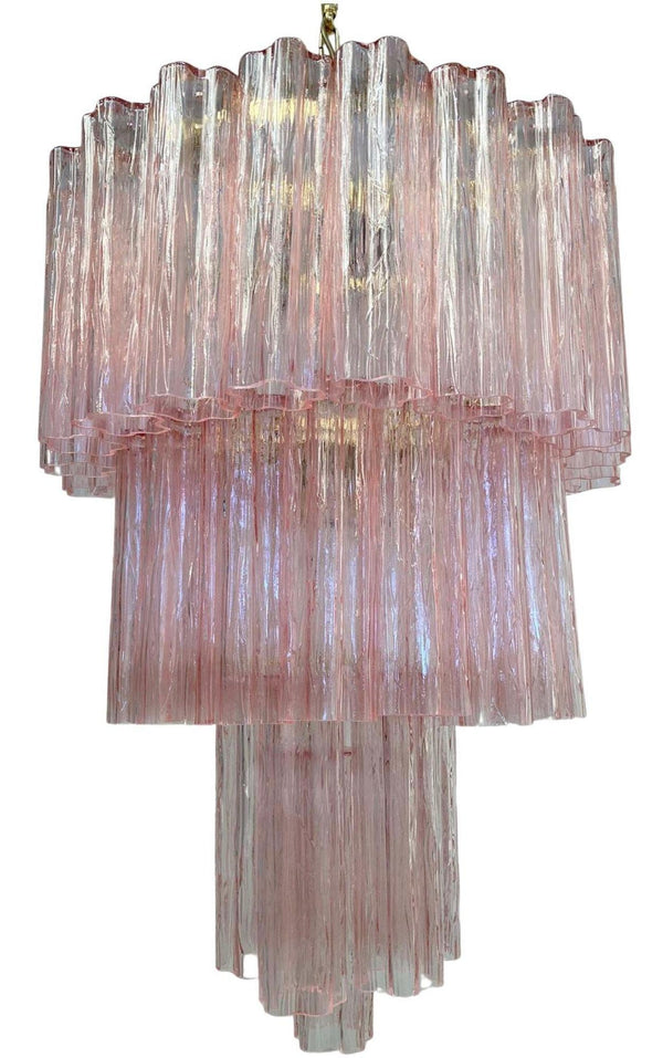 Vintage Pink Tronchi Murano Glass Chandelier. Italy, 1960's.