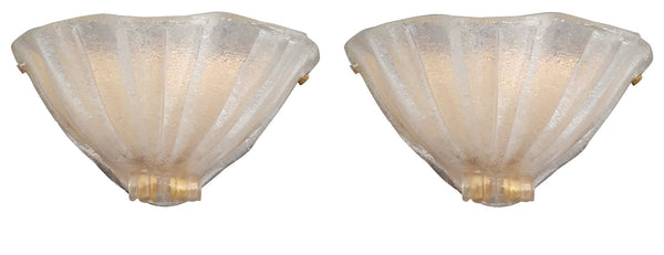Pair of Italian Graniglia Murano Glass Uplight Sconces with Gold Flecks. 1960's.