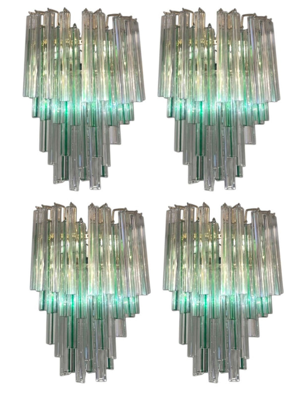Set of Four Italian 1960's Venini Murano Crystal Tri-Glass Prism Wall Sconces.