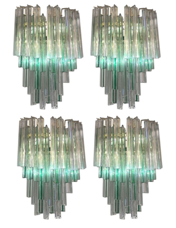 Set of Four Italian 1960's Venini Murano Crystal Tri-Glass Prism Wall Sconces.