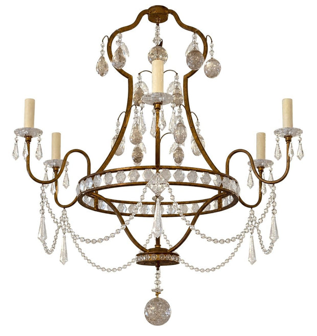 Gold Leaf Wrought Iron Rock Crystal & Citrine Fruit Chandelier Italy Mid-20th C.