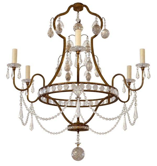 Gold Leaf Wrought Iron Rock Crystal & Citrine Fruit Chandelier Italy Mid-20th C.