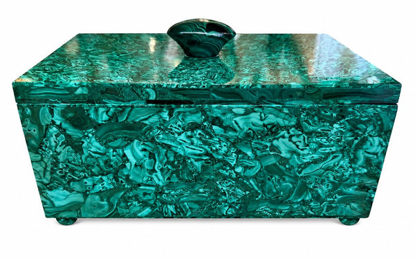 Large Italian Malachite Lidded Decorative Box on Ball Feet. 20th Century.