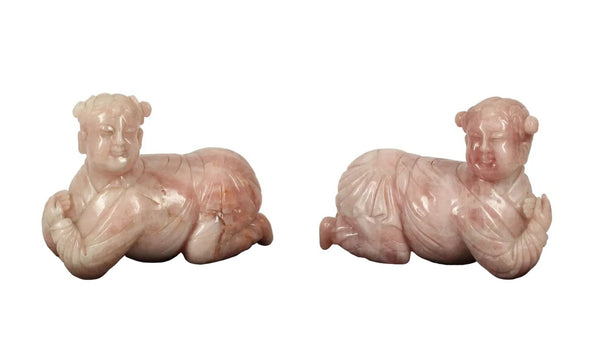 Pair of 19th Century Chinese Rose Quartz Figure Sculpture