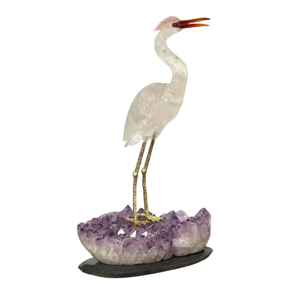 Rock Crystal Bird Sculpture with Amethyst Stand