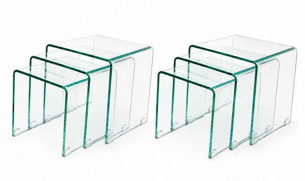 Pair of Italian Waterfall Glass Nesting Tables, 20th Century