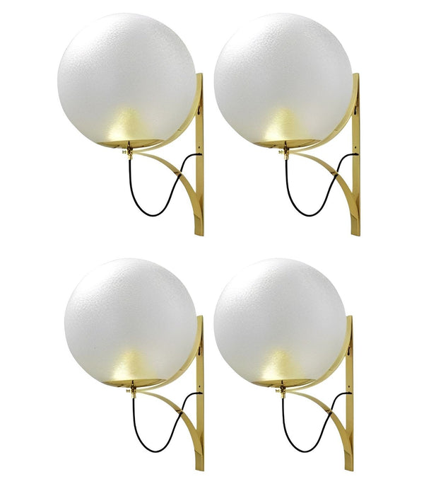 Four Italian Mid-Century Murano Glass & Brass Sconces Attributed to Seguso.