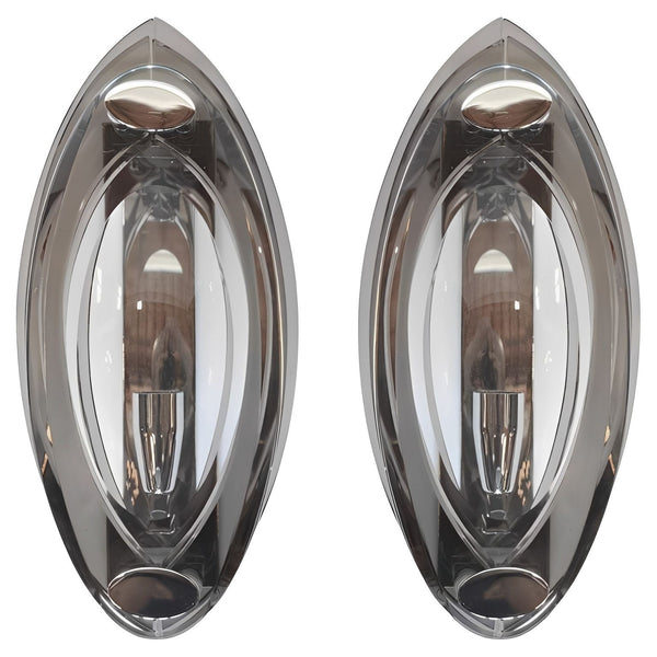 Pair of 1960's Fontana Arte Chrome and Tri-Level Glass Sconces