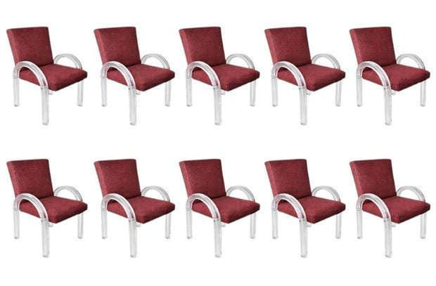 Set of Ten Charles Hollis Jones Lucite Dining Chairs, USA, 1970s