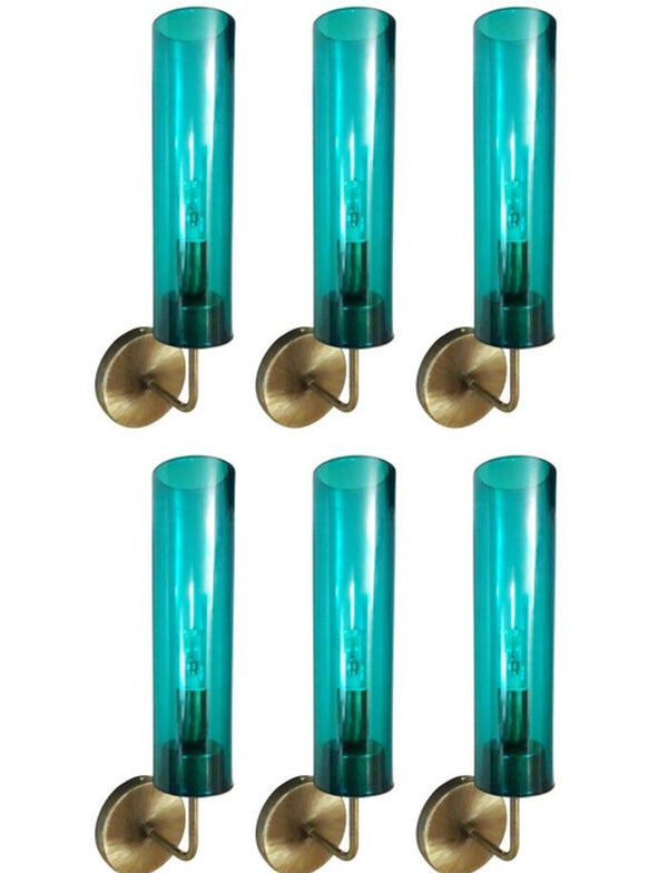 Six Sconces with Blue Murano Glass Tubes Style of Agne Jakobsson. Italy, 1970's