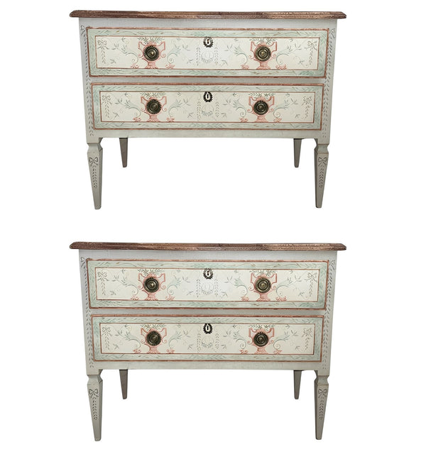 Pair of Early 20th C. Italian Neoclassical Style Commodes with Faux Marble Tops