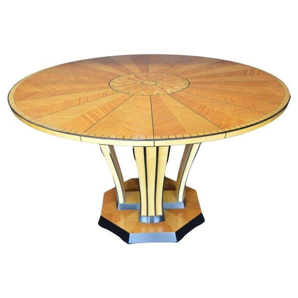 Italian Art Deco Inlaid Satinwood and Ebonized Round Table, circa 1930's.