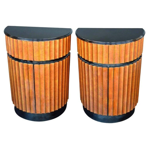 Pair of Demilune Nightstands with Faux Finish & Black Lacquer. U.S.A. 1970's.