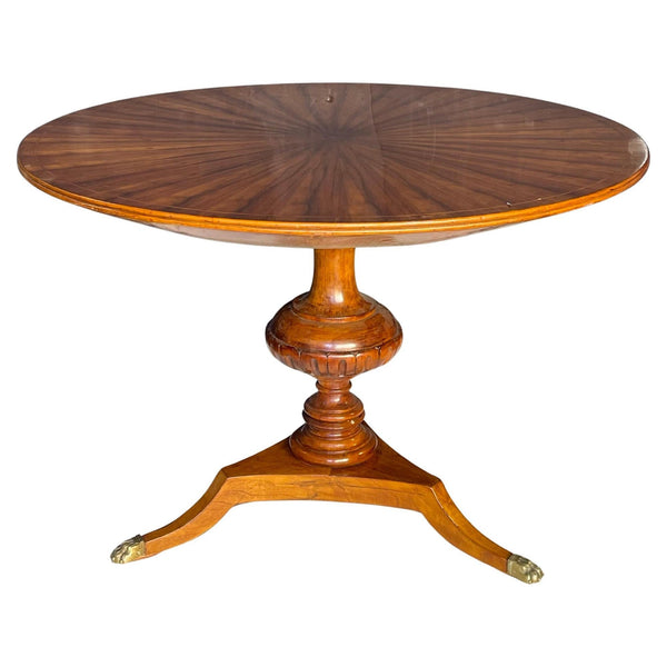 Early 20th C. French Regency-Style Round Maple & Walnut Table w/ Sunburst Inlay