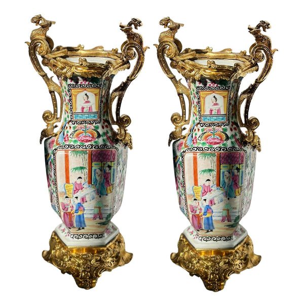 Early 19th Century Chinese Rose Canton Vases