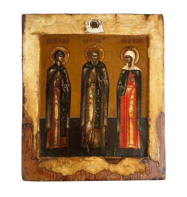 Traditional 18th Century Russian Icon with Three Saints