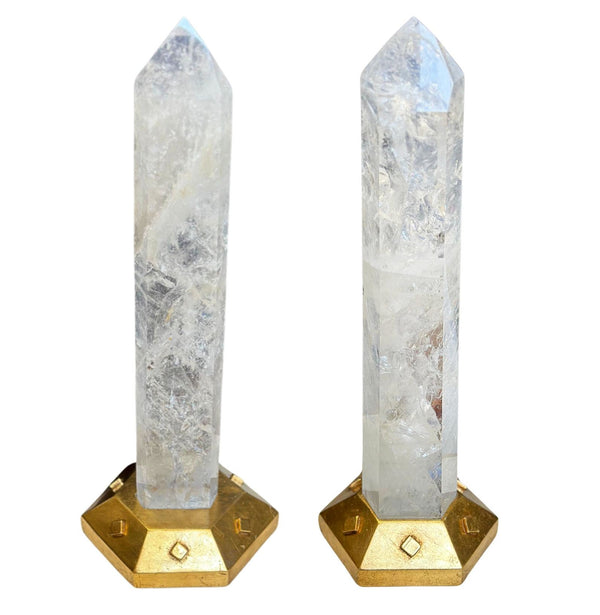 Pair of Rock Crystal Tower Points on Giltwood Base