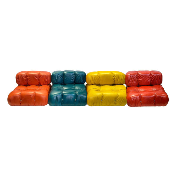 Colorful Mario Bellini Four -Seat Leather Sectional Sofa, 1970's