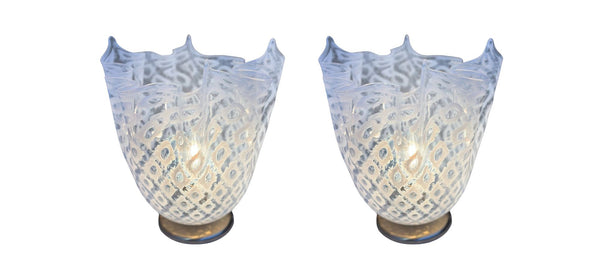 Pair of "Fazzoletto" Murano Ruffled Glass Table Lamps by La Murrina