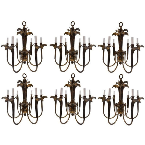 Charming Set of Six Brass Chandeliers