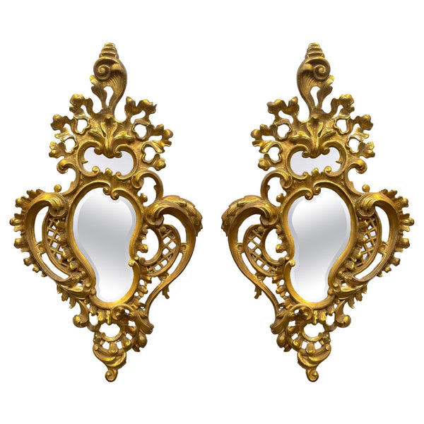 Pair of Italian Hand Carved Giltwood Mirrors, c. 1900's