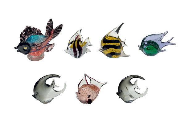 Set of 7 Colorful Murano Glass Fish Figurines