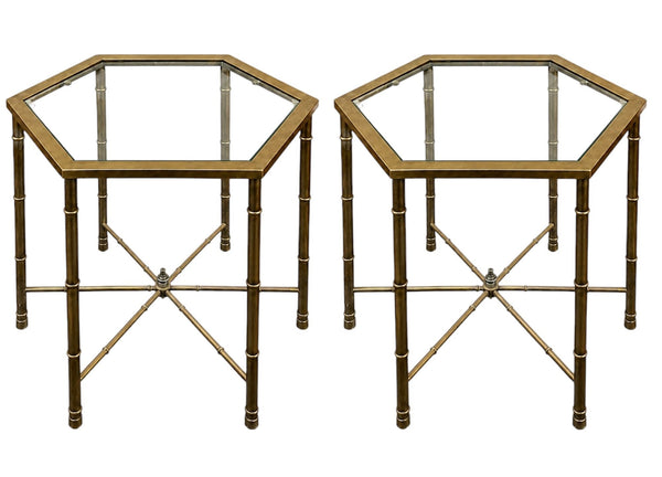 Pair of Mastercraft Brass Bamboo Form Side Tables. U.S.A. 1970's.