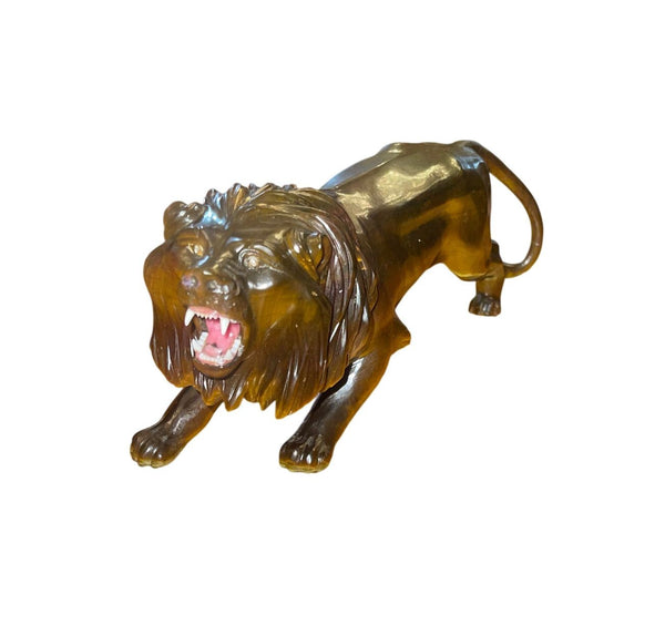 Mid-20th Century Tiger’s Eye Quartz Lion Carving Attributed to Georg O. Wild.