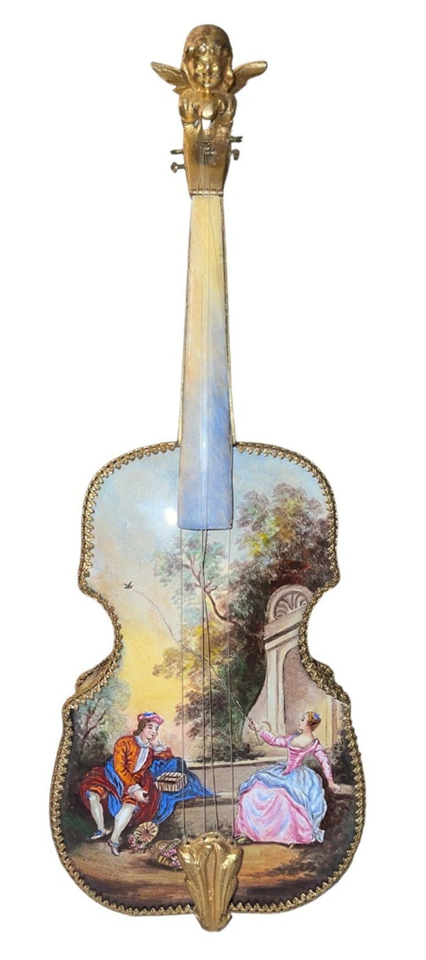 Rare 19th Century Austrian Enameled Violin Music Box