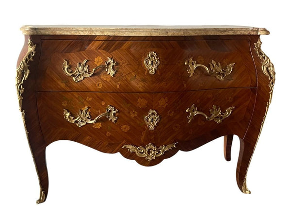 Late 19th Century French Louis XV Style Marquetry Commode with Siena Marble Top