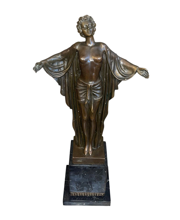 D.H. Chiparus Style Art Deco Bronze Female Figure on Marble Base, France, 1920's