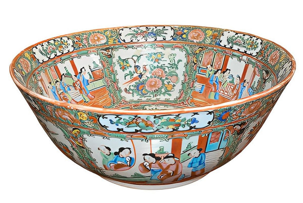 Large 19th Century Chinese Export Rose Medallion Porcelain Bowl