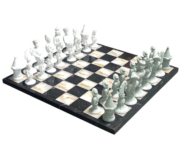 Fürstenberg Porcelain Chess Set on Marble Board, c.1947.