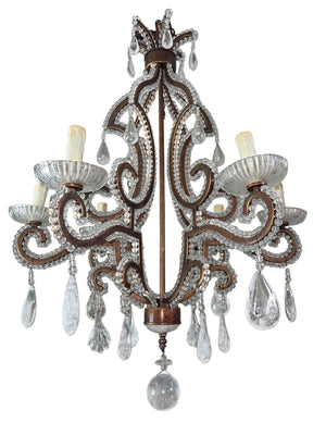 20th Century French Wrought Iron Rock Crystal Chandelier