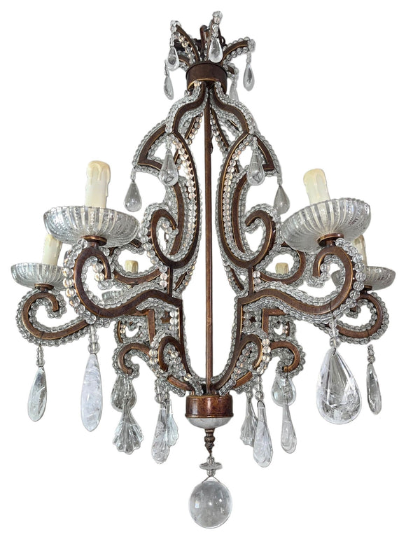20th Century French Wrought Iron Rock Crystal Chandelier
