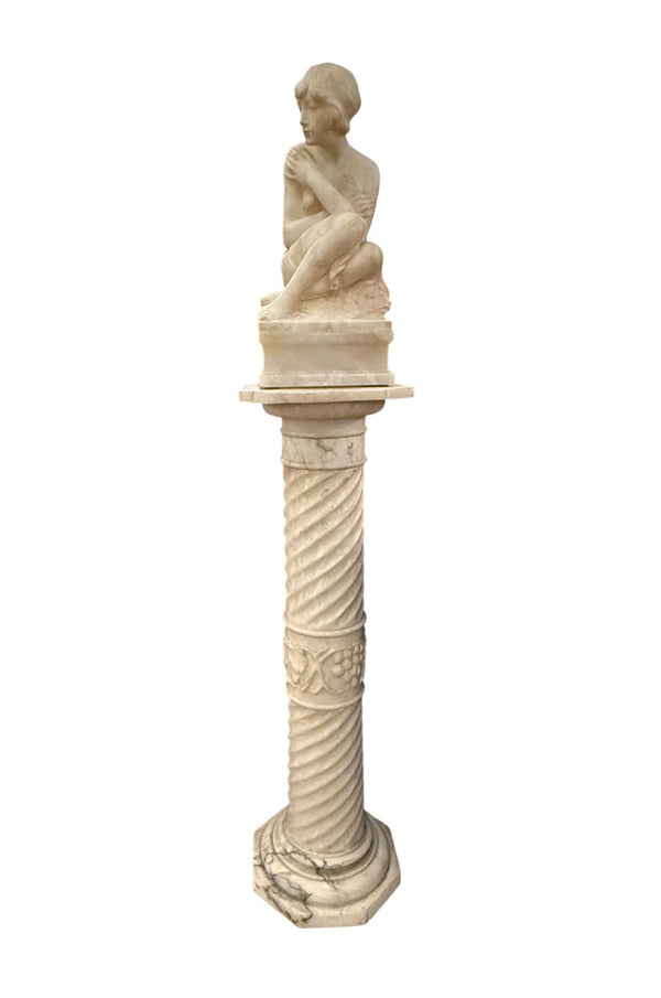 Italian Alabaster Female Bather Lamp with Pedestal. Early 20th Century.