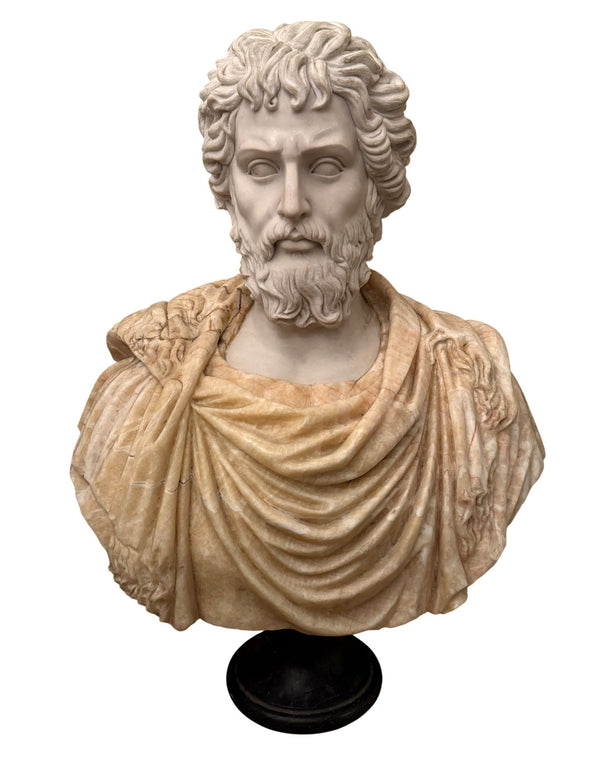Bust of Roman Emperor Septimius Severus on Black Marble Base. Italy 20th Century