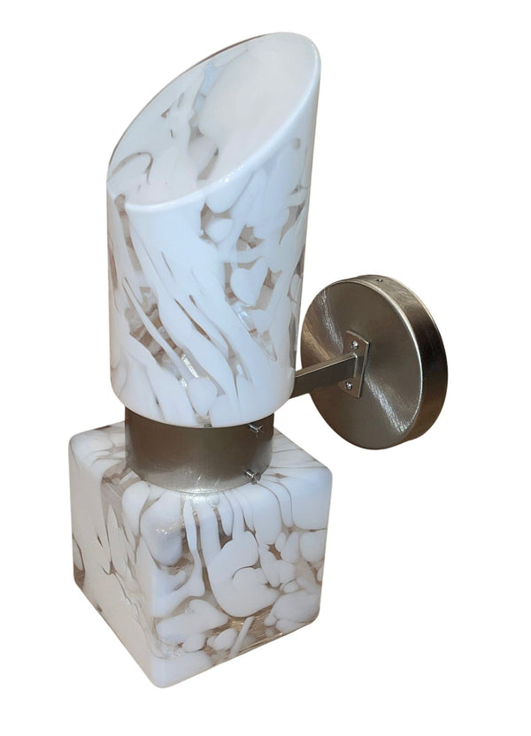 1970's Murano Art Glass Single Wall Sconce in White Mottled Glass