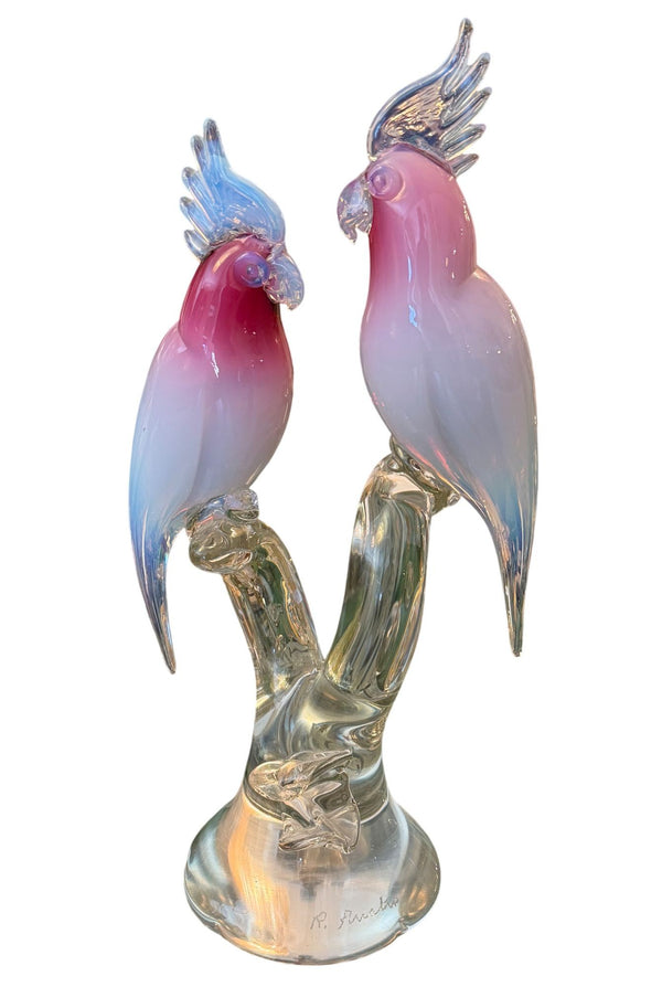 Renato Anatra Murano Glass Cockatoo Sculpture in Pink & Opalescent. circa 1970's