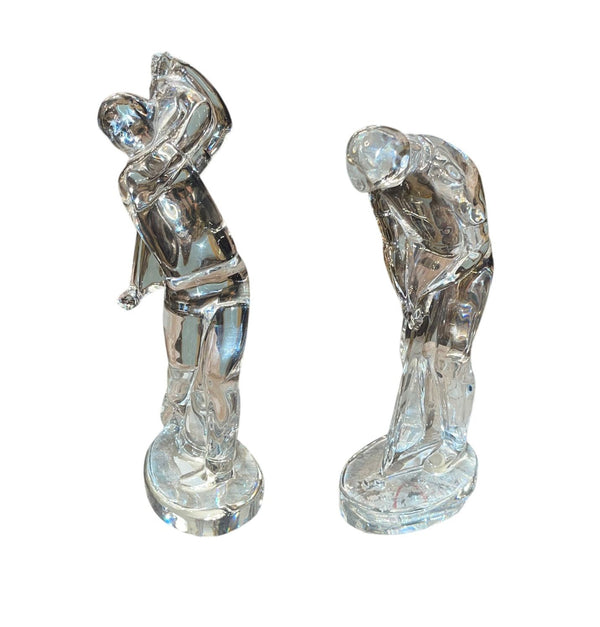 Pair of Baccarat Crystal Golfer Figurines