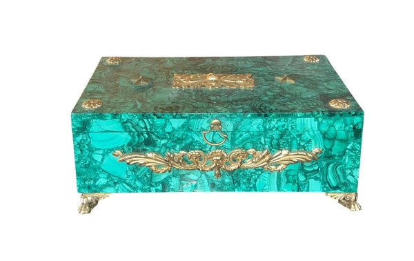 Russian Malachite Gilt Bronze Decorative Box, Early 20th Century.