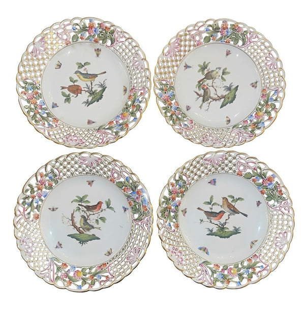 Four Herend Porcelain Reticulated Dessert Plates. Hungary, Mid-20th Century.