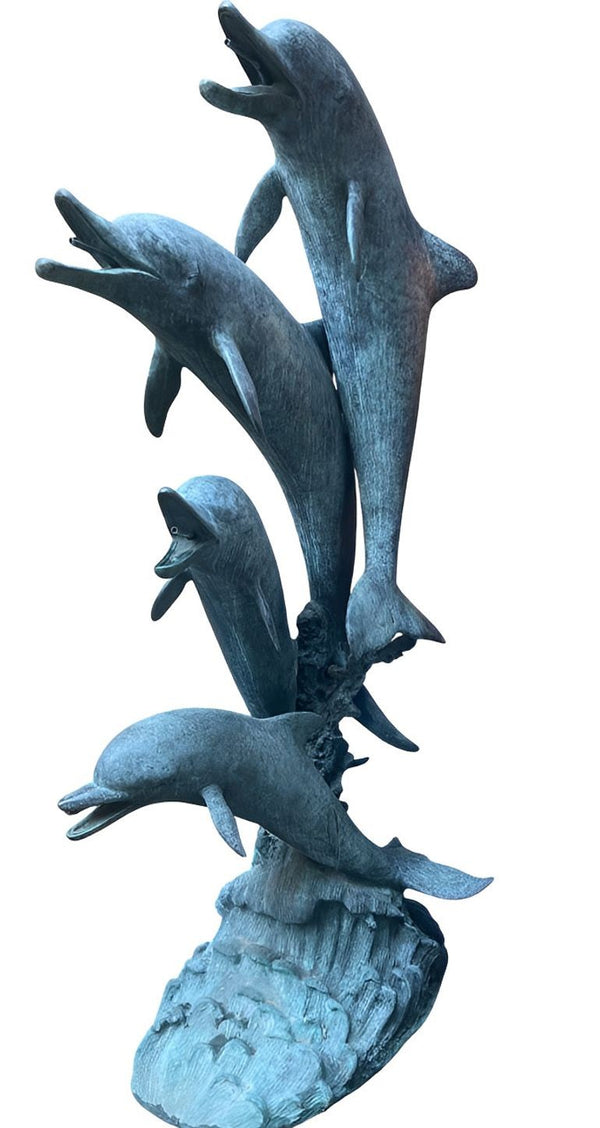 Monumental American Bronze Four-Dolphin Fountain Sculpture. Late 20th Century.
