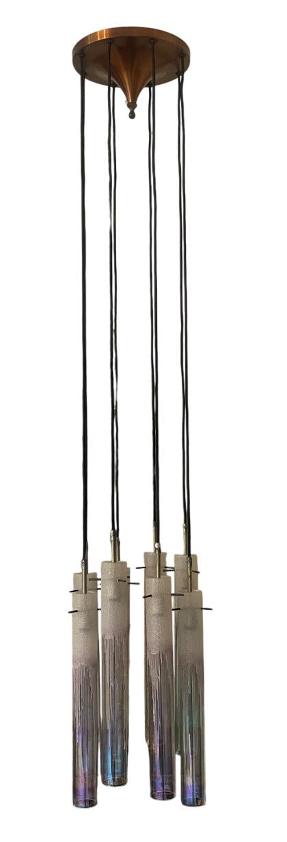 Murano Glass Tubes Flush Mount / Chandelier Designed by Poliarte. Italy, 1960's.